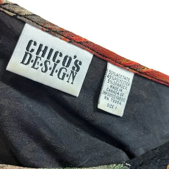 VINTAGE 90s Y2K CHICOS DESIGN BLACK KNIT TOP SHIRT COLORFUL FLORAL BOHO SIZE 1 M - Picture 5 of 6